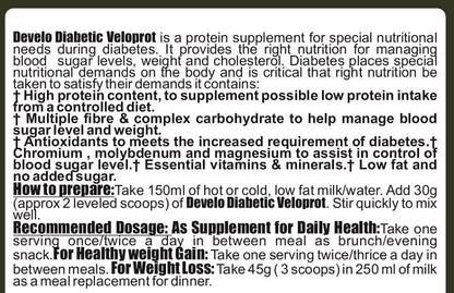 Develo Diabetic Protein Powder Sugar Free Food Supplement For Diabetes Care VeloProt Powder Men & Women Strawberry 500gm