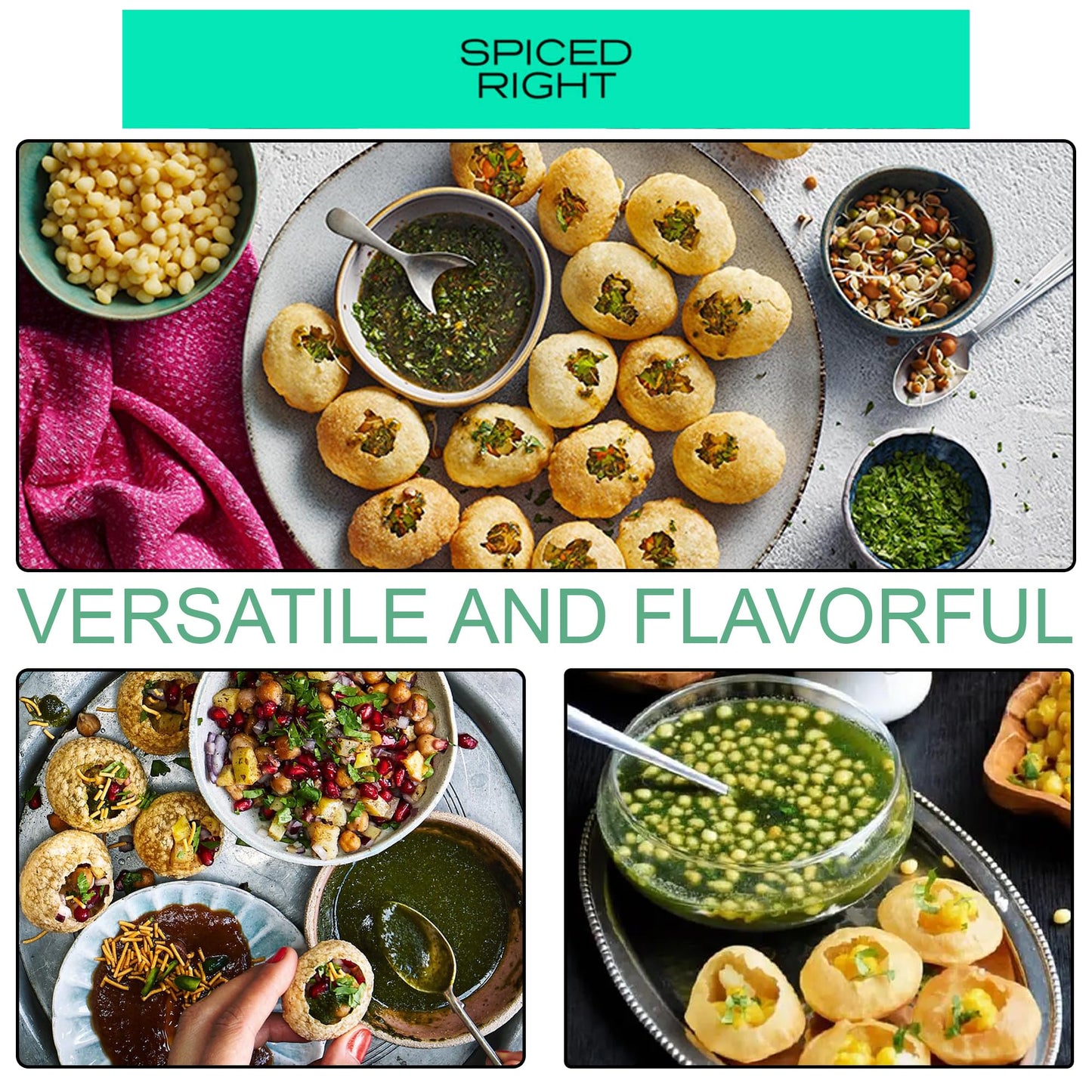 Spiced Right Teekha Pani Puri Masala Powder: Elevate Your Golgappa Experience with an Authentic Instant Mix of Natural Indian Spices | Best Pani Puri Masala Powder | 200g