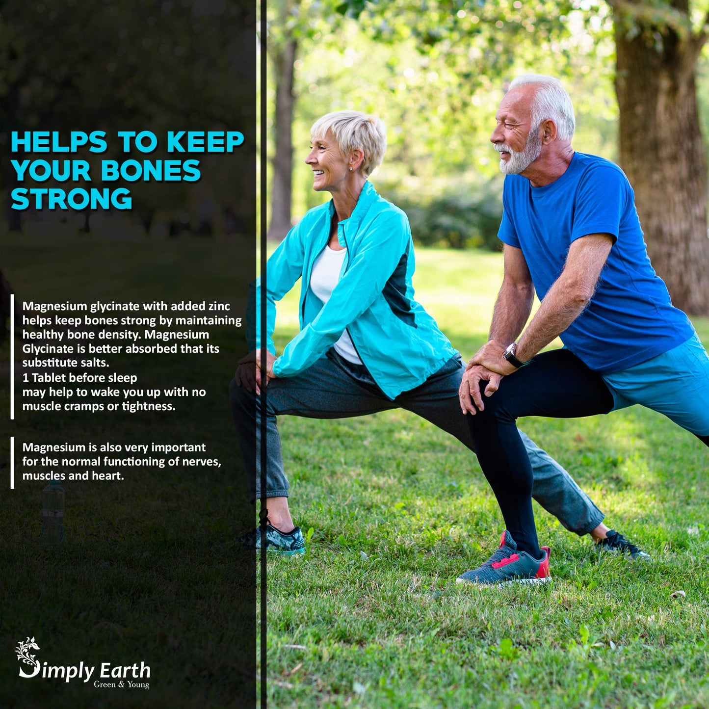 Simply Earth Magnesium Complex supplements - 120 Veg Tablets with Magnesium Glycinate; Citrate; Oxide & added Zinc - Promotes Healthy Bones; Supports Nerve & Muscle Function