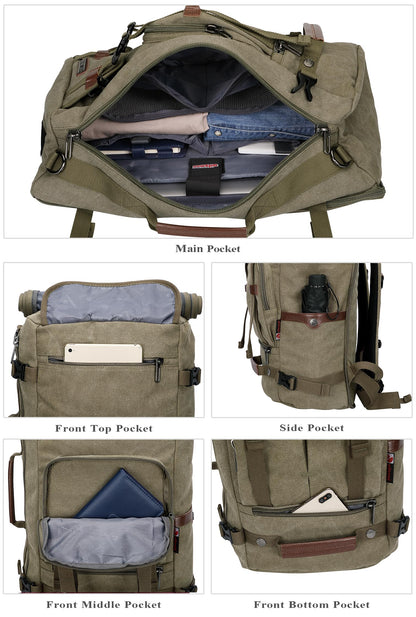 WITZMAN Canvas Backpack for Man Vintage Travel Backpack Large Laptop Backpack Convertible Shoulder Rucksack（A519-2 Army Green）