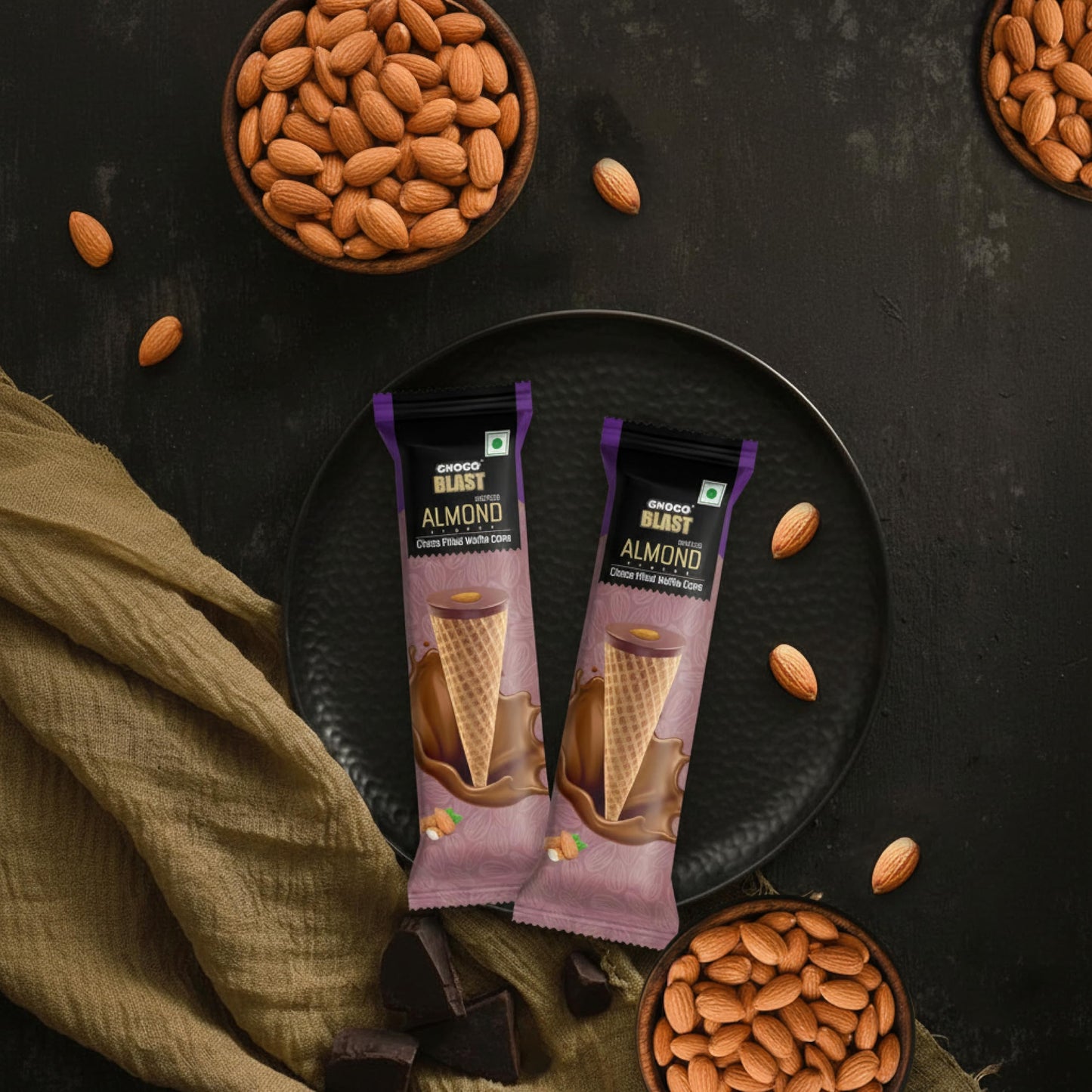 Pure Temptation Chocoblast Chocolate Filled Waffle Cones [20 Pieces], Individually Wrapped Choco Cone Bites, Non-Meltable Chocolate Snacks for Kids & Adults, Festival & Celebration Gift Pack, Roasted Almond
