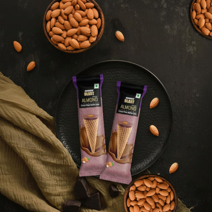 Pure Temptation Chocoblast Chocolate Filled Waffle Cones [20 Pieces], Individually Wrapped Choco Cone Bites, Non-Meltable Chocolate Snacks for Kids & Adults, Festival & Celebration Gift Pack, Roasted Almond