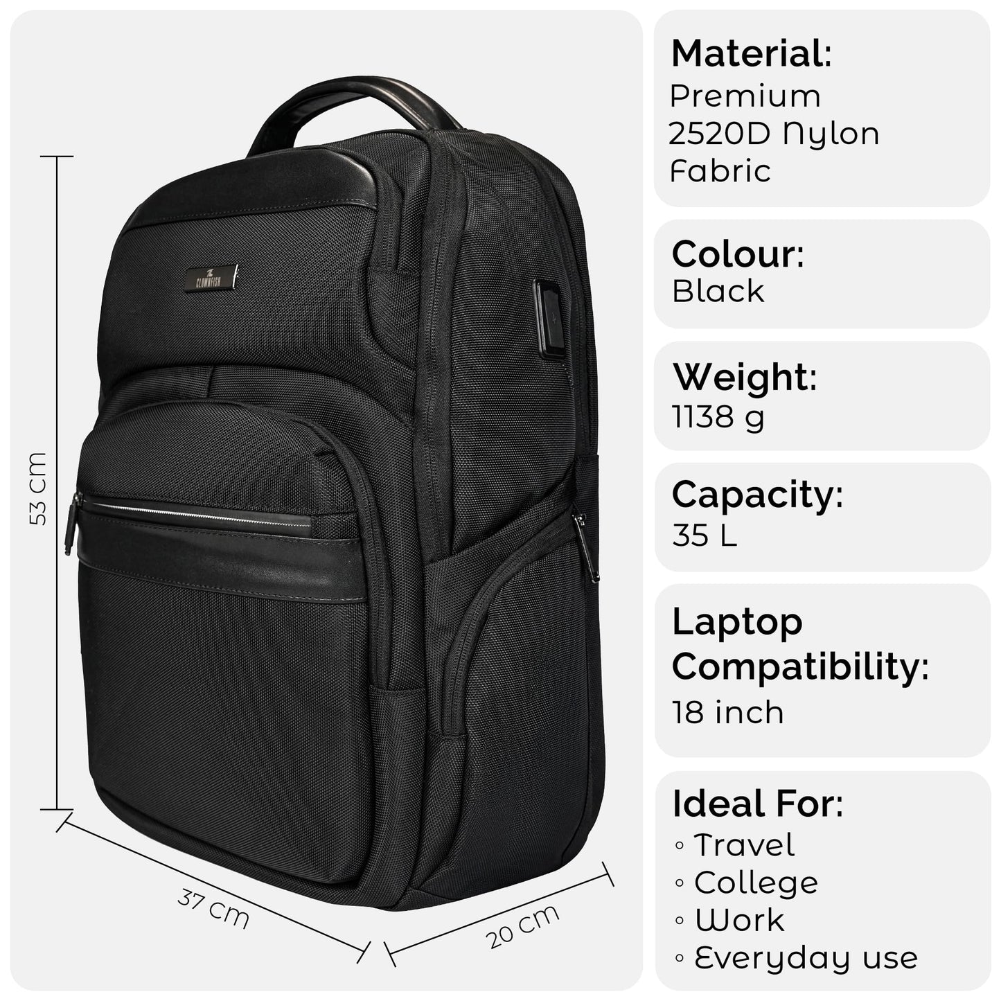 THE CLOWNFISH Haven Series Laptop Bag | Office travel with USB port & c- image 8