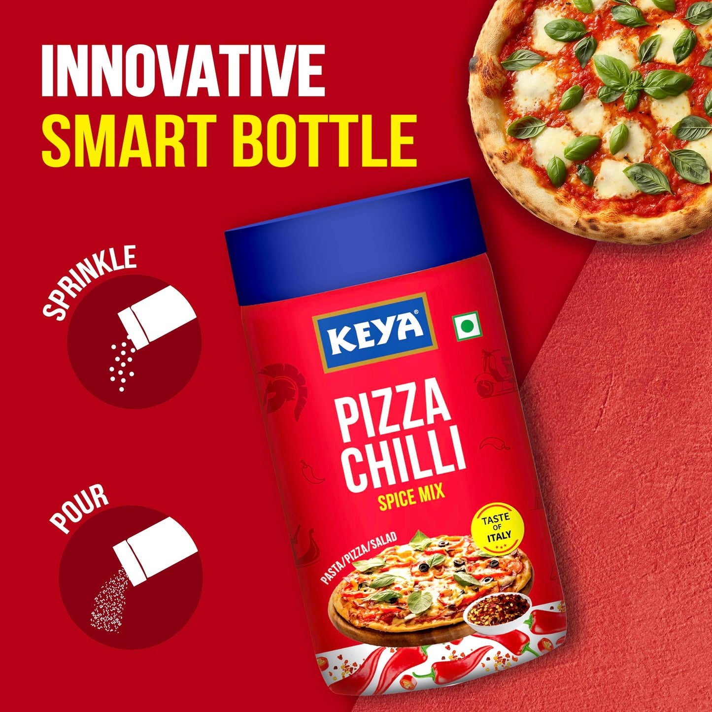 Keya Pizza Chilli Flakes | Seasonings |Multipurpose Seasoning| Zero added Colours, Fillers, Additives & Preservatives | 100% Natural | Perfect for Pizza, Pasta, Chilli Potato, Sweet Corn, Makhana| 60g