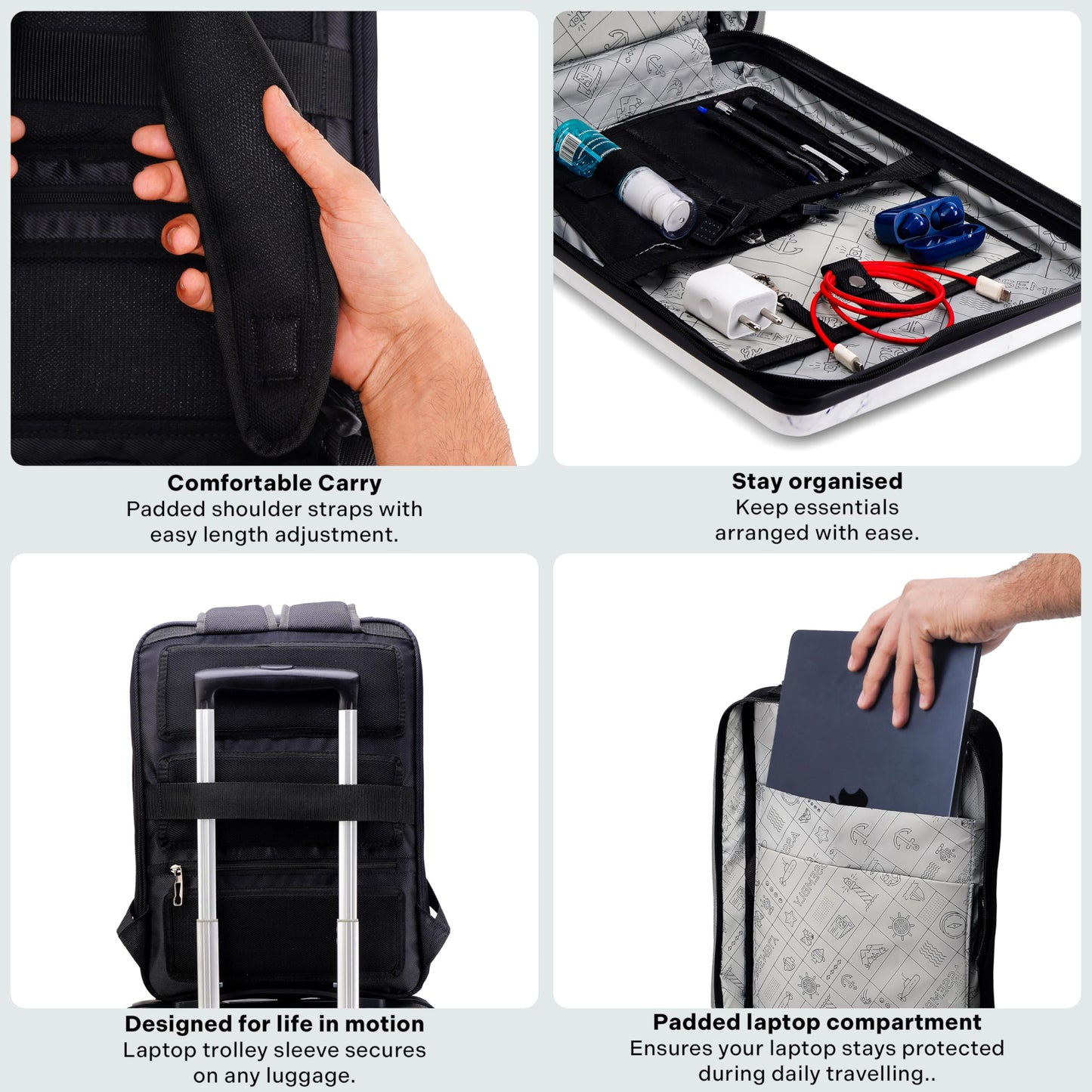 Assembly Edge Hard Shell Laptop Backpack for Men Women 15.6 Inch Rigid Polycarbonate Office Travel Bag with Breathable Back Marble