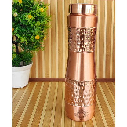 INDIAN ART VILLA Pure Copper Water Bottle With Half Lacquer Hammered Champion Design, Drinkware & Storage Purpose, Ayurvedic Health Benefits, Volume- 1000 ML