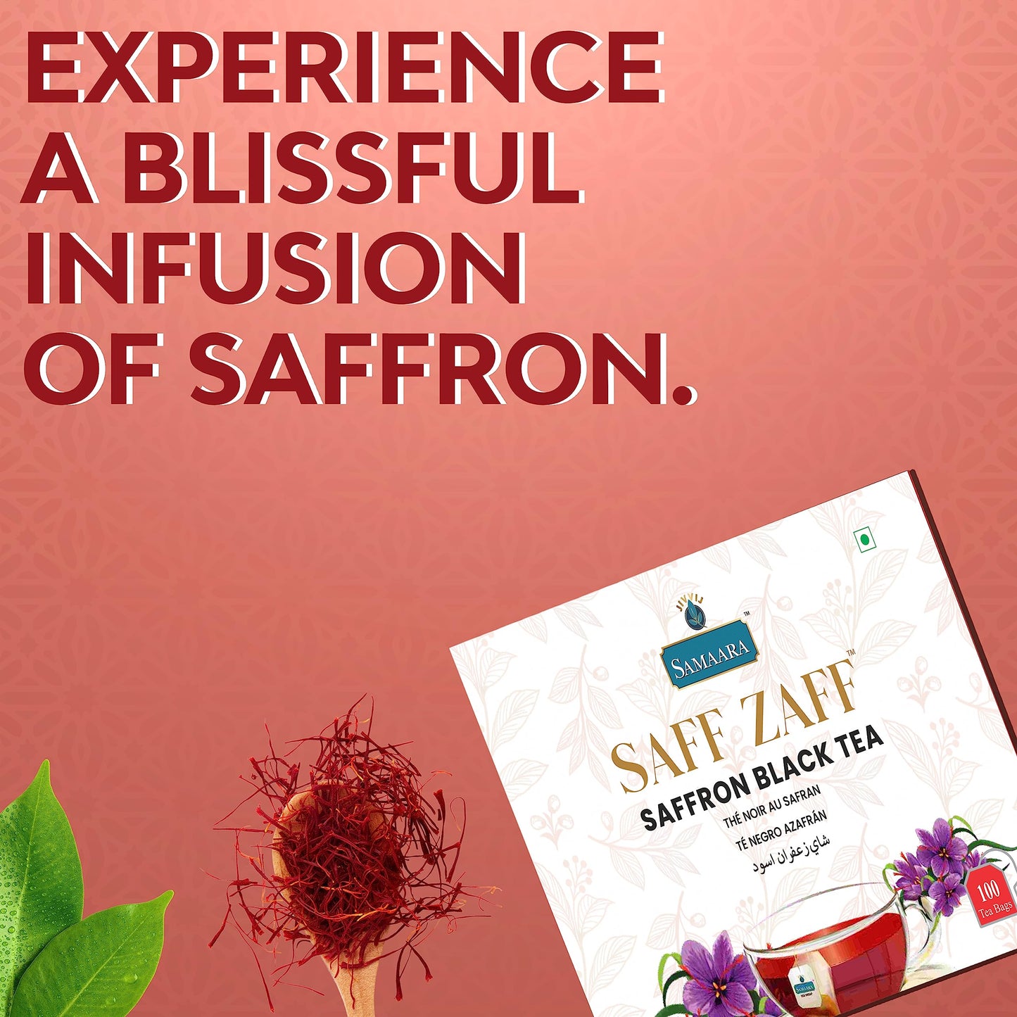 Samaara Saff Zaff Saffron Black Tea, 100 Tea Bags, Boosts Immunity, Rich in Antioxidants, Helps in Weight Management