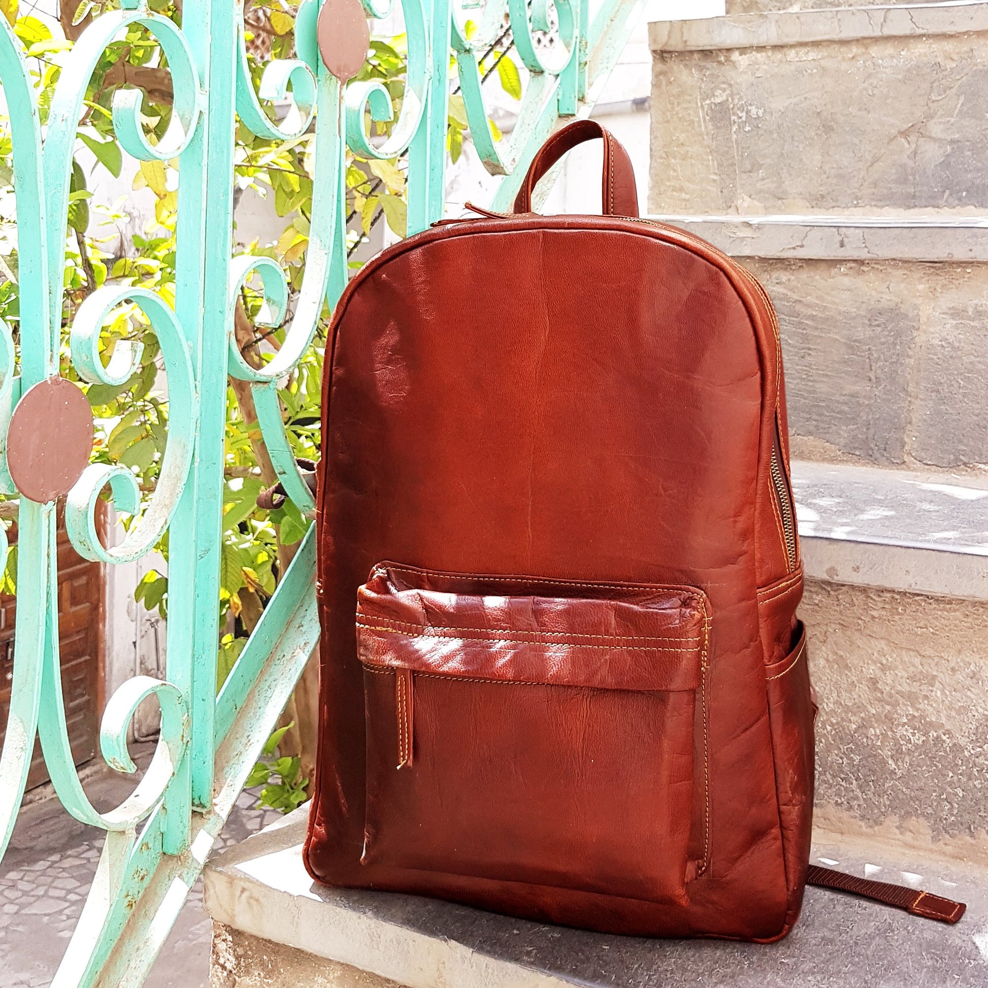 18" Brown Leather Backpack Vintage Rucksack Laptop Bag Water Resistant- image 5