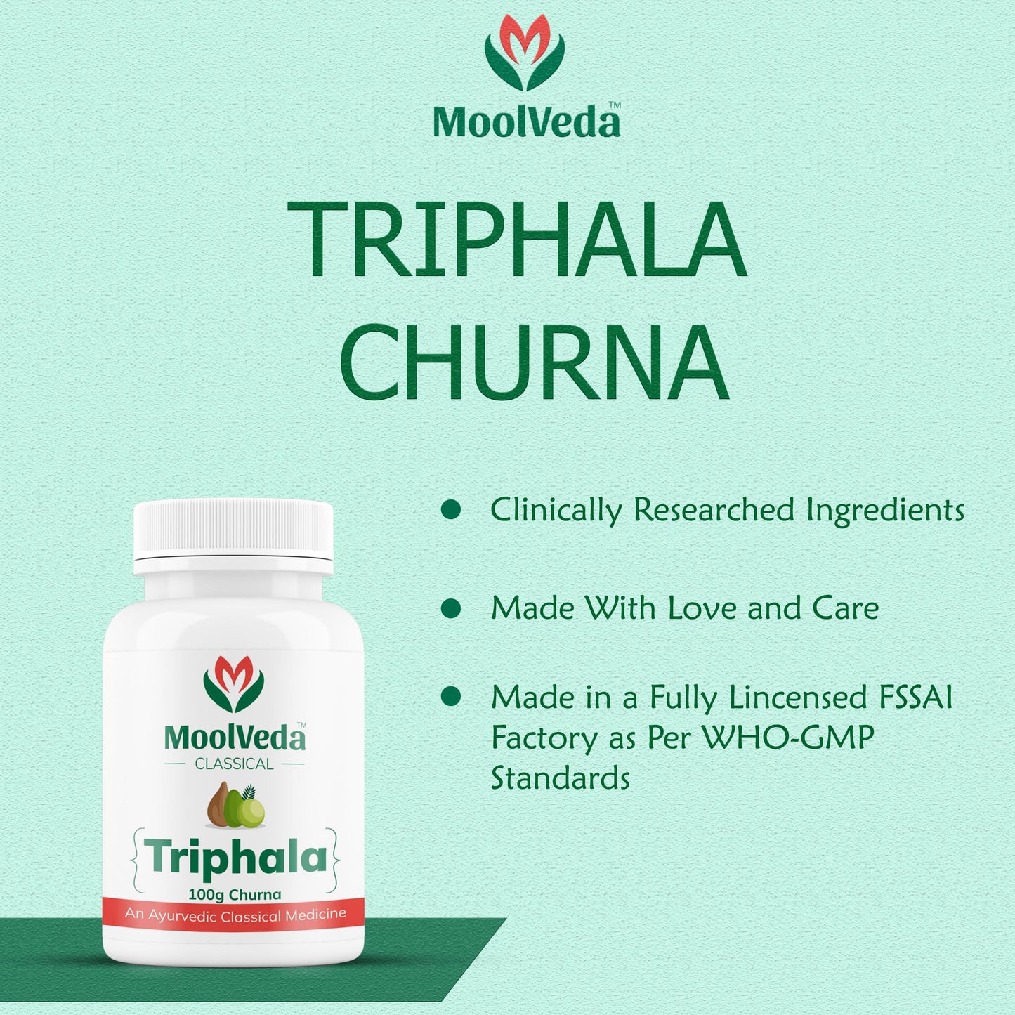 Moolveda 100% Oragnic & Natural Triphala Churna for Constipation Relief, Gut Health, Triphala for Eyes, Herbal Digestive Supplement, 100gm
