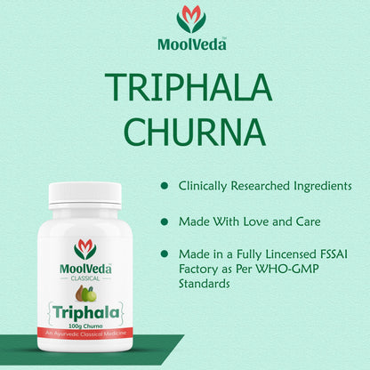 Moolveda 100% Oragnic & Natural Triphala Churna for Constipation Relief, Gut Health, Triphala for Eyes, Herbal Digestive Supplement, 100gm
