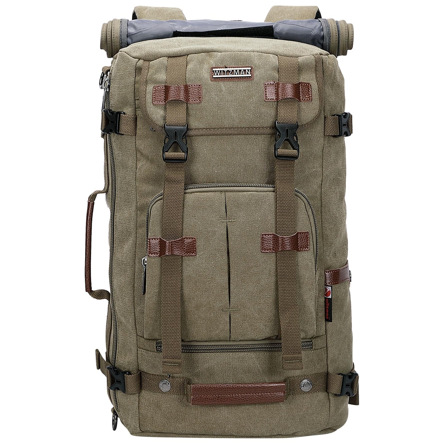 WITZMAN Canvas Backpack for Man Vintage Travel Backpack Large Laptop Backpack Convertible Shoulder Rucksack（A519-2 Army Green）