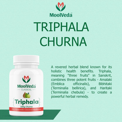 Moolveda 100% Oragnic & Natural Triphala Churna for Constipation Relief, Gut Health, Triphala for Eyes, Herbal Digestive Supplement, 100gm