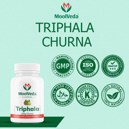 Moolveda 100% Oragnic & Natural Triphala Churna for Constipation Relief, Gut Health, Triphala for Eyes, Herbal Digestive Supplement, 100gm