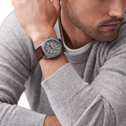 Fossil Machine Brown Automatic Leather Watch Me3254 - Analog, Men