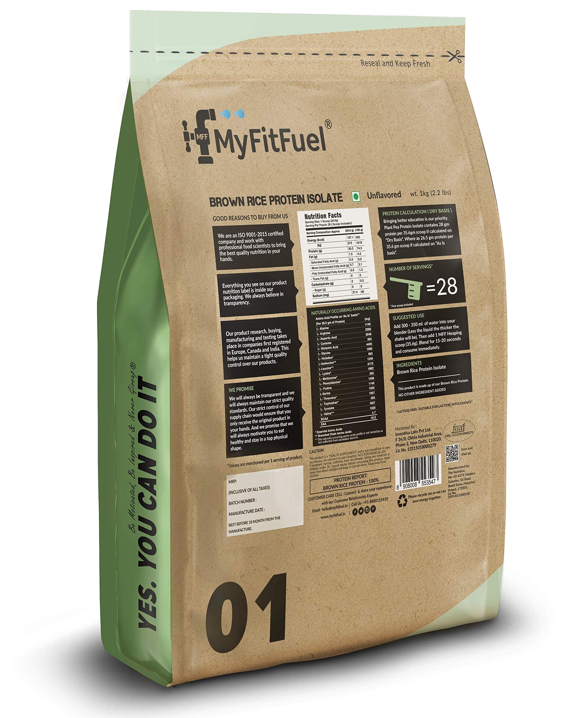 MyFitFuel Plant Brown Rice Protein, 1Kg (Unflavored)- image 2