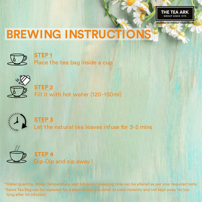 The Tea Ark Chamomile Tea Bags (25 Count) | Herbal Green Tea | Natural Whole Flower Buds of Chamomile | Individually Wrapped Pyramid Tea Bags (25 Tea Bags)