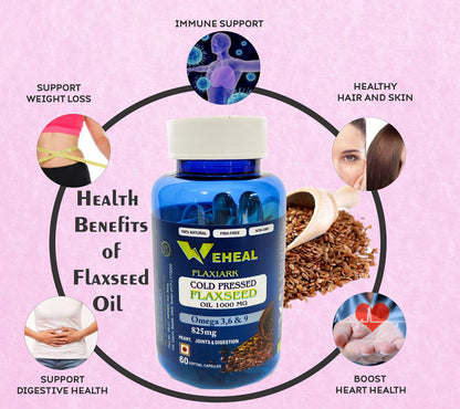 Weheal Cold Pressed Flaxseed Oil 1000mg | Omega 3, 6 & 9 for Heart, Joints & Digestion | 60 Softgel Capsules | Pack of 3 | Non-GMO & Fish-Free