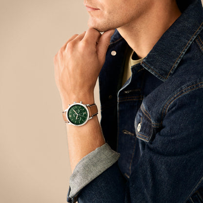 Fossil Neutra Analog Green Dial Men's Watch-FS5963 Genuine Leather, Brown Strap