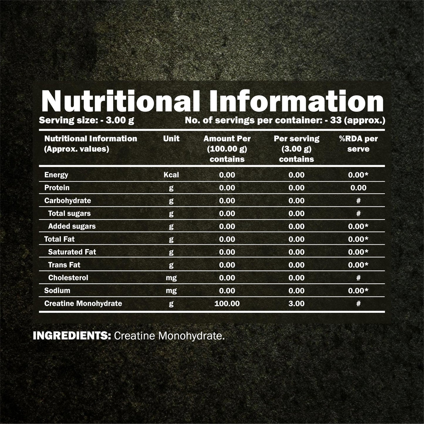 Muscle Military Creatine Monohydrate Micronized | 100g (33 Servings) | Unflavoured | 3g Per Serving | Lab-Tested Muscle Strength & Recovery Supplement | Performance Booster for Men & Women