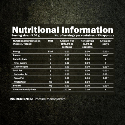 Muscle Military Creatine Monohydrate Micronized | 100g (33 Servings) | Unflavoured | 3g Per Serving | Lab-Tested Muscle Strength & Recovery Supplement | Performance Booster for Men & Women