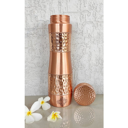 INDIAN ART VILLA Pure Copper Water Bottle With Half Lacquer Hammered Champion Design, Drinkware & Storage Purpose, Ayurvedic Health Benefits, Volume- 1000 ML