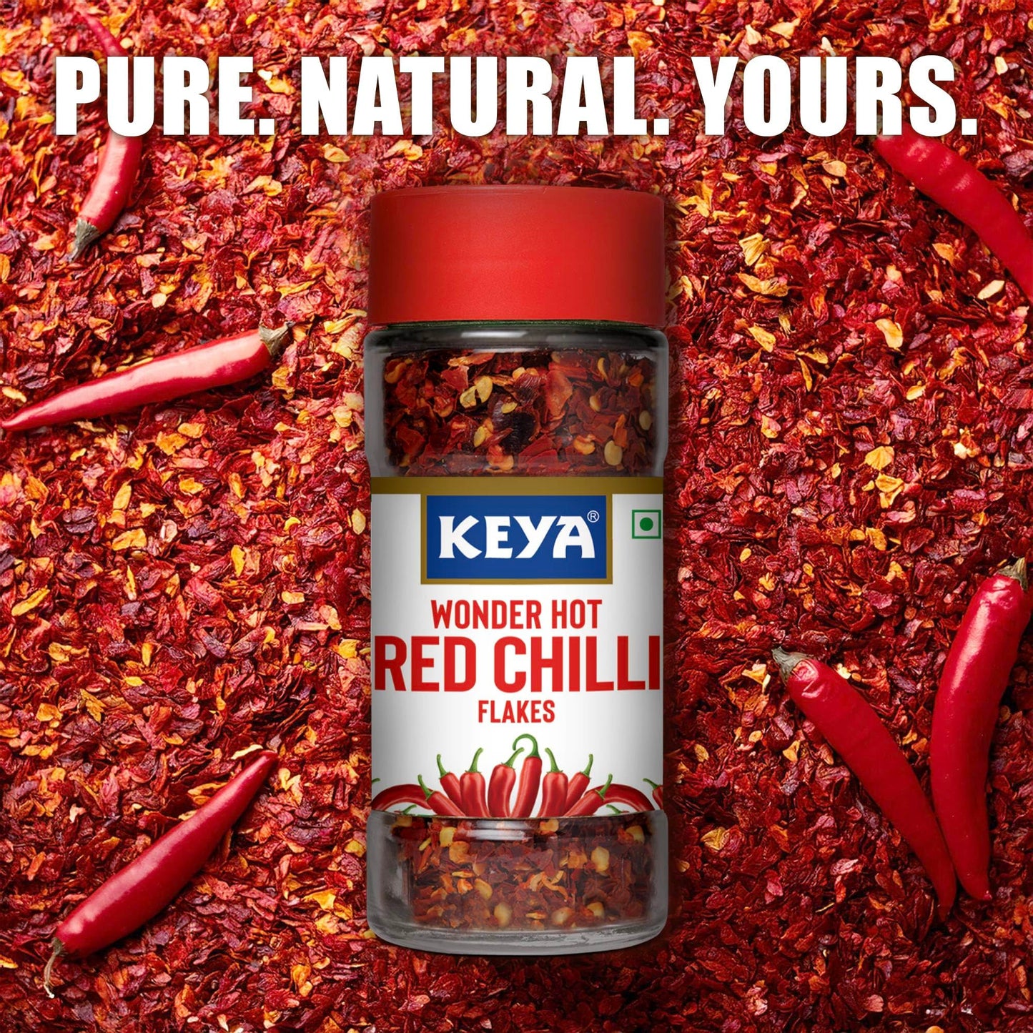 Keya Red Chilli Flakes | Dry Red Chilli Flakes Seasonings | Aromatic Spicy Dried Pizza Pasta Seasoning | Zero added Colours, Fillers, Additives & Preservatives | 100% Natural | 40gm