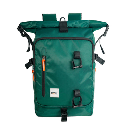 MONKEY TROOPERS Homie 35L Roll Top Laptop for Unisex Backpack Bag Green Expandable Roll Top Closure Hidden Valuables Pocket Organizer Panel Compression Straps Padded Carrying Support