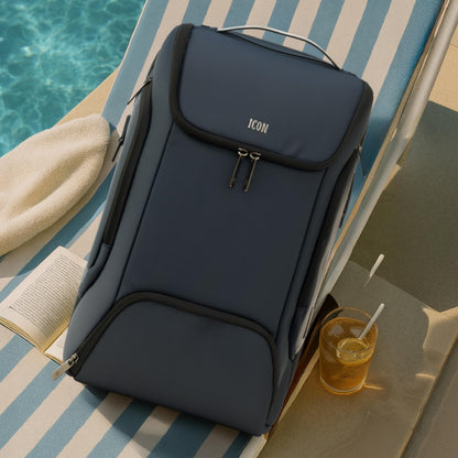 ICON The Iconic Laptop Backpack 30L | Premium Polyester, Fits 15.6" Laptops | USB Charging Port, Luggage Sleeve, Numbered Lock & Hidden Pocket | Water-Resistant, Multipurpose Unisex Laptop Bag - Blue.