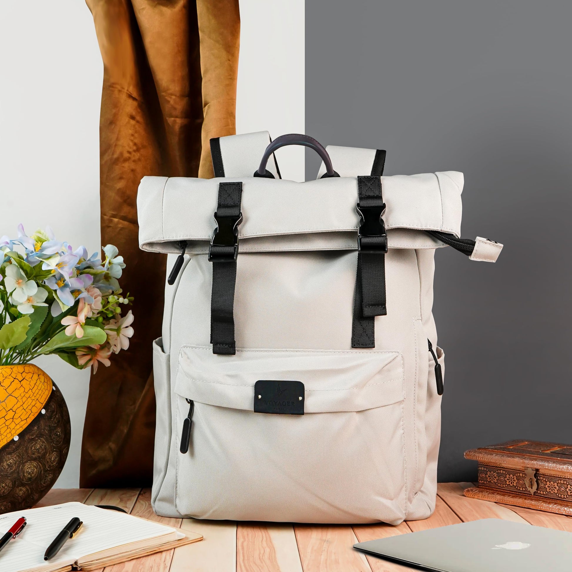 VOYAGER PARIS Vanguard Roll Top Laptop Backpack | Premium Polyester Fab- image 2