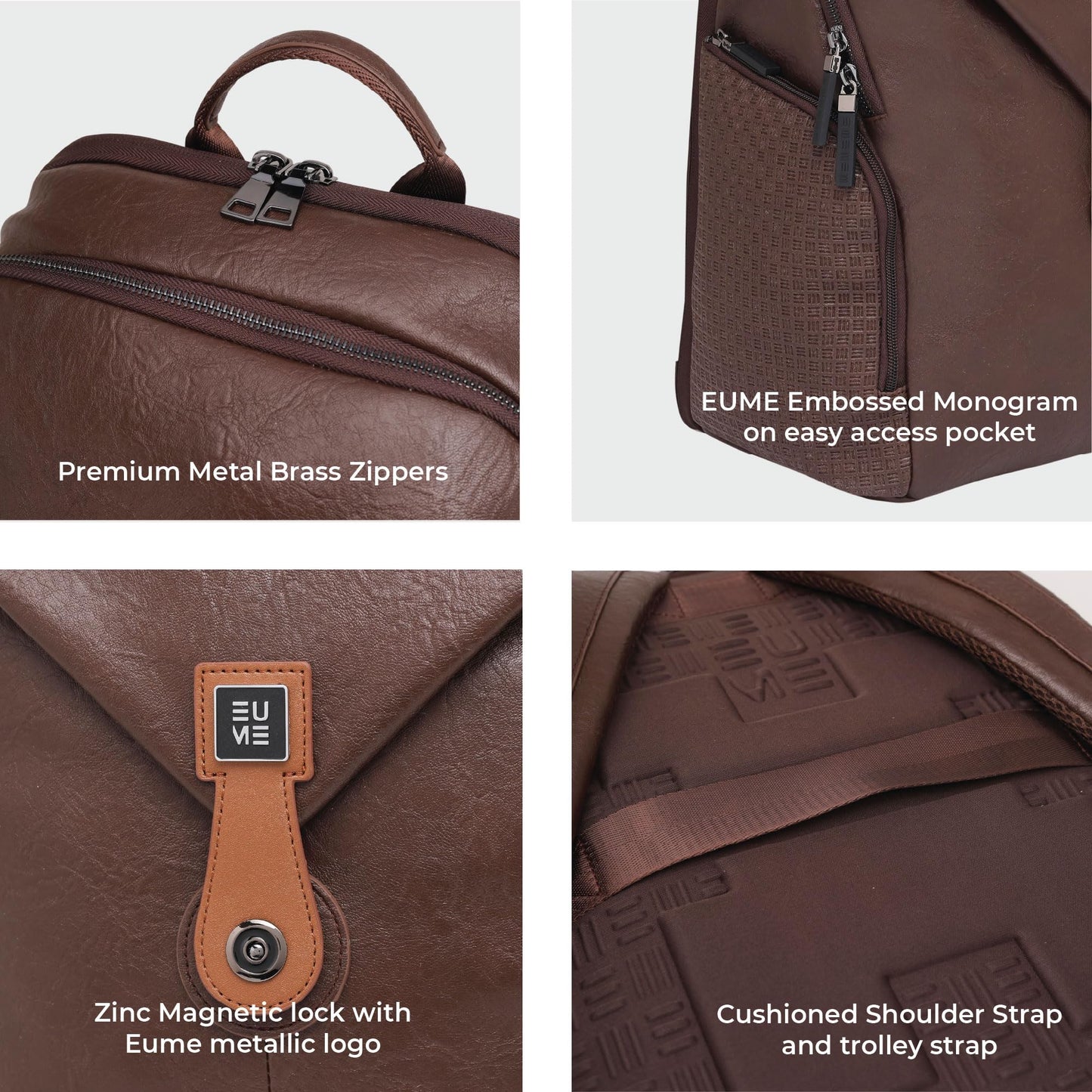 EUME Helix 28L Backpack Bag For Man, Rustic Brown| 2 Large Compartment office Laptop Backpack | Fits Up to 15.6" Laptop | Vegan Leather | Travel Bag | Laptop Backpack For Men and Women