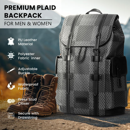 REDHORNS Water Resistant Pemium Laptop Backpack for Men and Women, PU Leather 25L Backpack for Business Travel, Top Open Office Backpack with Trolley Sleeve (BP2808M-Grey)