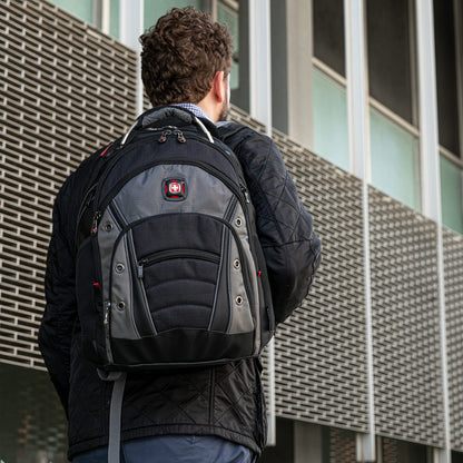 WENGER SYNERGY 16 Inch Laptop Backpack with Tablet Pocket, Padded compartment in Black/Grey (26 Litre)-blend of style & function, Swiss designed, 600635