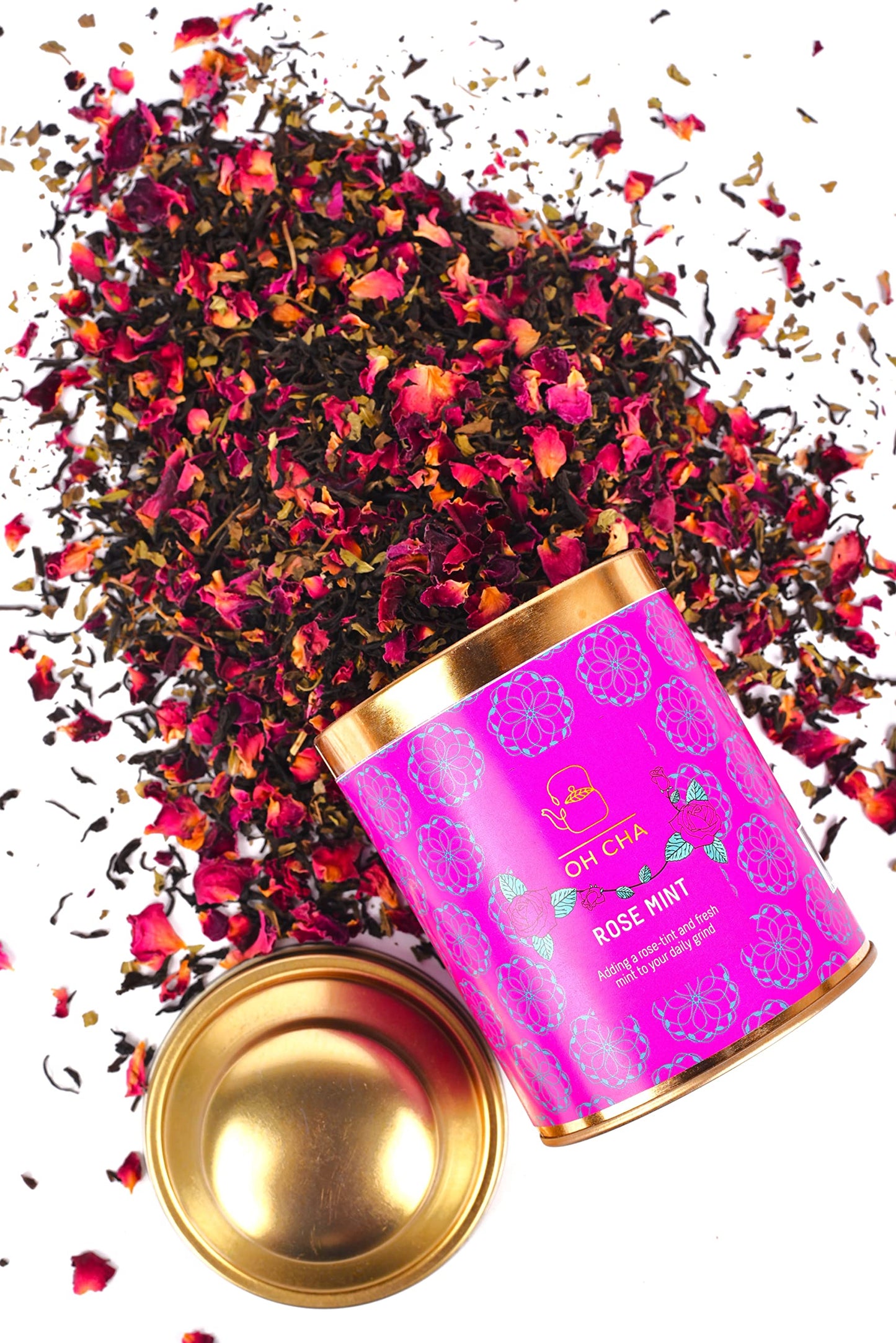 OH CHA - Rose Tea With Mint | 100gms, Herbal for Weight Loss | Natural Rose Petals and Peppermint Leaves | for Healthy Skin & Hair | 100% Whole Leaf