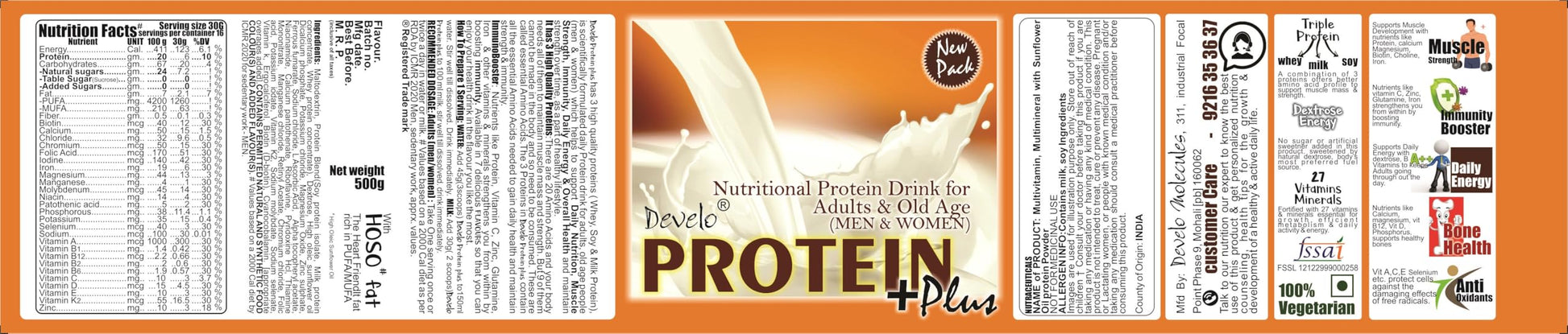 Develo Protein Powder for Men & Women, Whey, Milk & Soy (Triple Protein- image 2