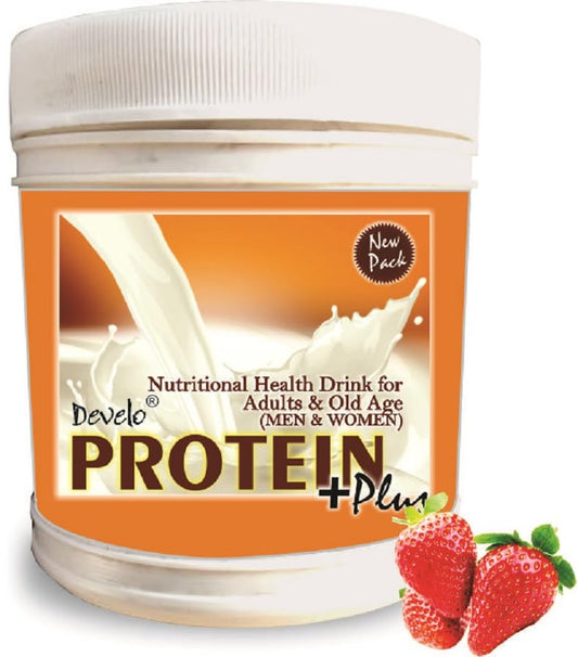 Develo Protein Powder for Men & Women, Whey, Milk & Soy (Triple Protein) – 500 g Strawberry