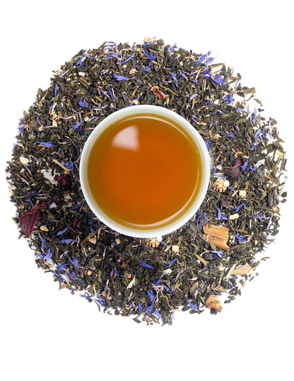 OH CHA - Evening Cleanse | Detox Green Tea with Brahmi, Shatavari, Cinnamon, Blue Cornflower, Hibiscus, Citric Rinds | Cleanse Worries Away | 100% Whole Green Tea Leaves | 35g Tin Caddy