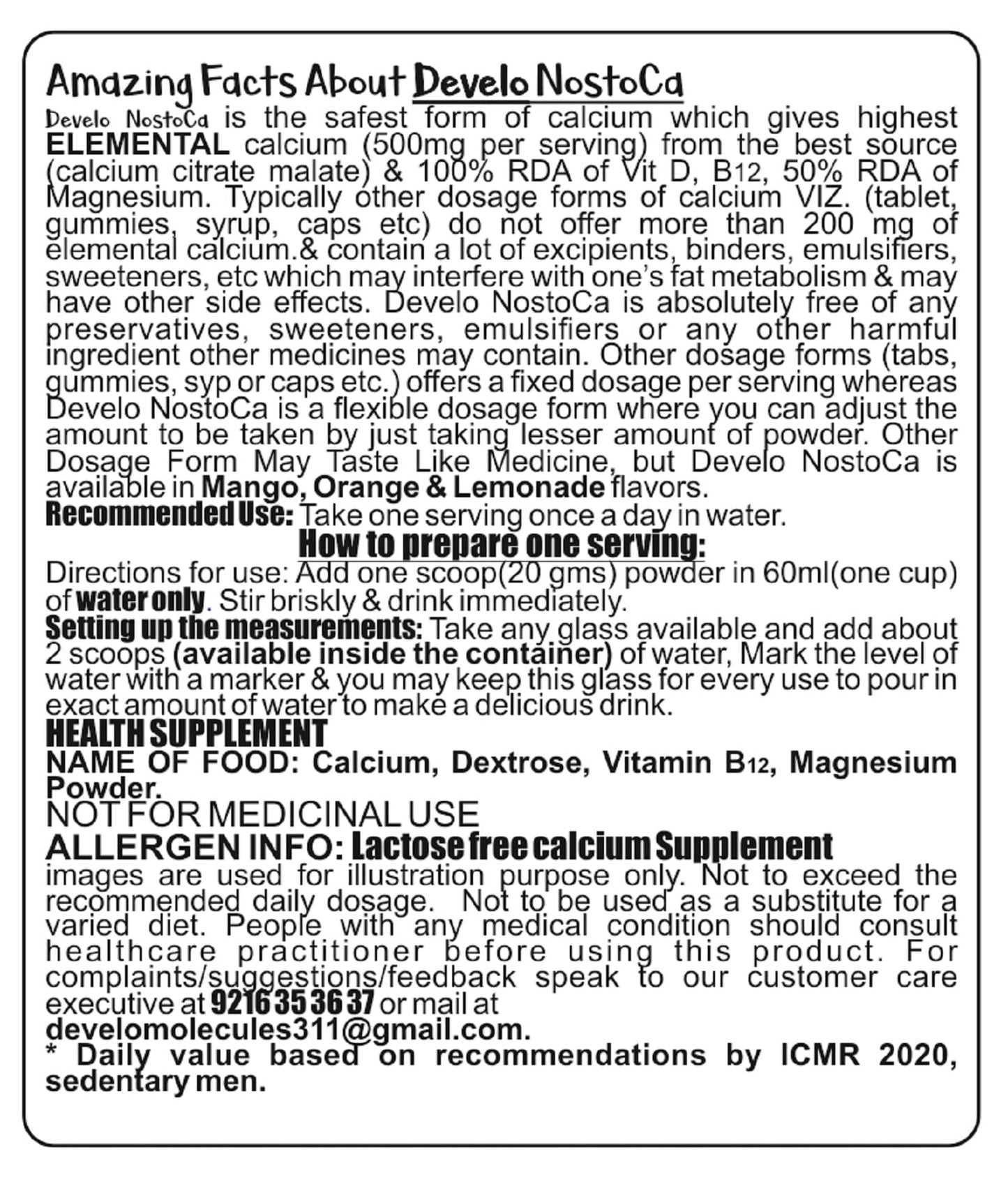 Develo Calcium & Vitamin D (Dry Syrup) for kids & Teenager children for Strong teeth & bones– 600 g Orange