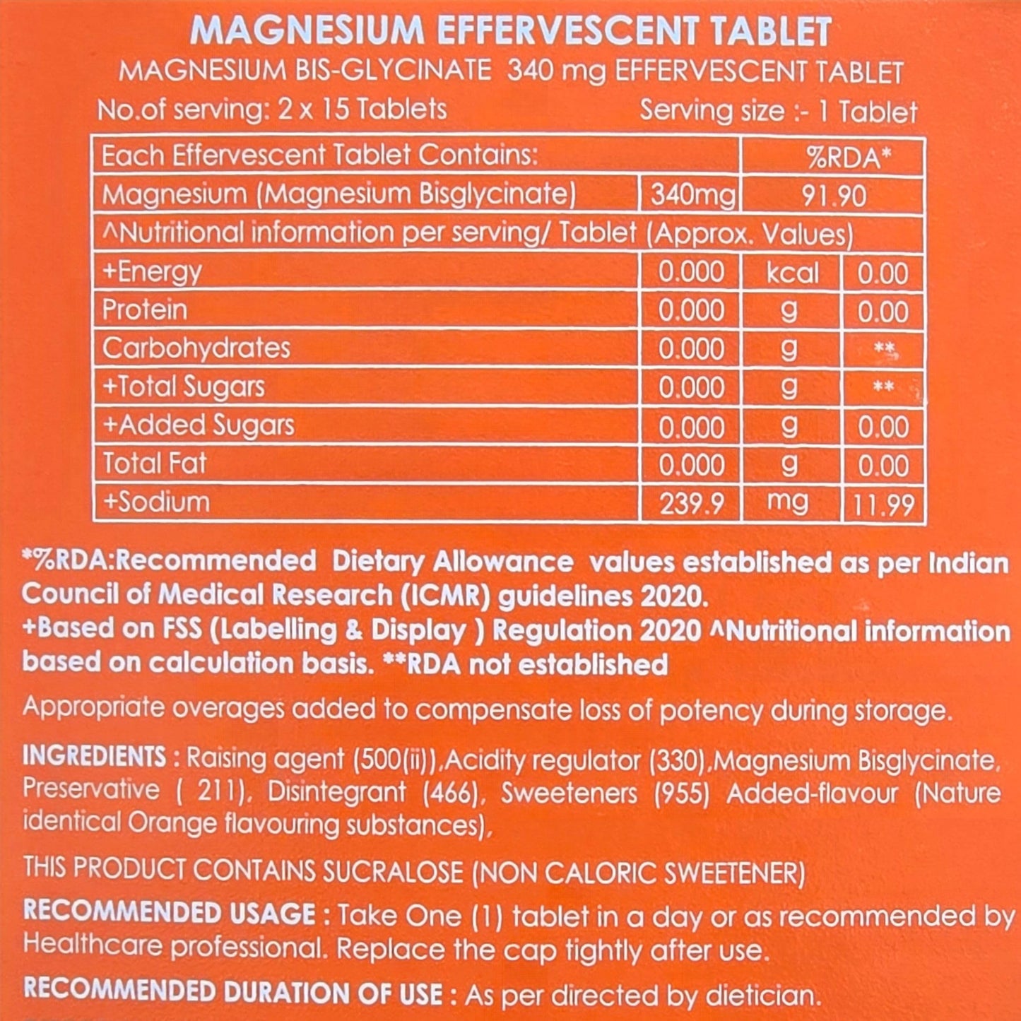 Magnitop Magnesium Health Supplement Bis-glycinate 340 mg Powder Pack of 30 Sachets Orange Flavour