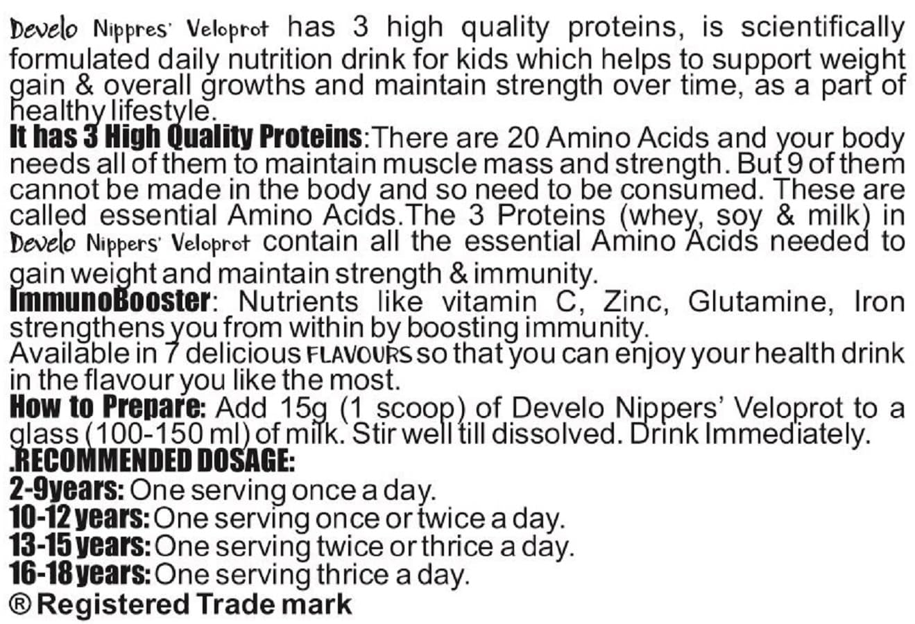 Develo Kid's Protein Powder (Triple, Whey, Soy & Milk), Supplement for 2-12 years & Teenagers – 500 g Powder (Chocolate)