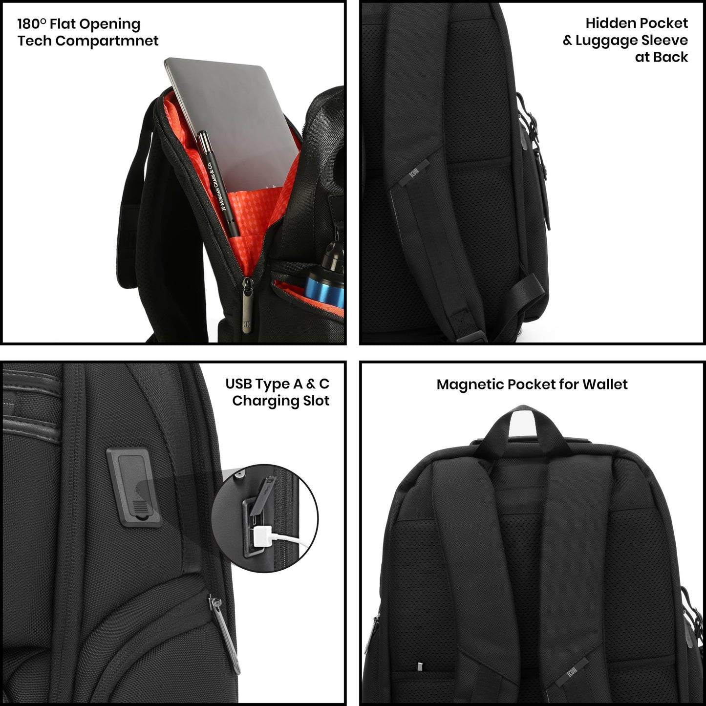 ICON The Overnighter Laptop Backpack 30L Large | Durable Oxford Fabric, Fits 15.6" Laptops | USB Charging Port, Luggage Sleeve | Water-Resistant, Multipurpose Unisex Bag for Short Trips.