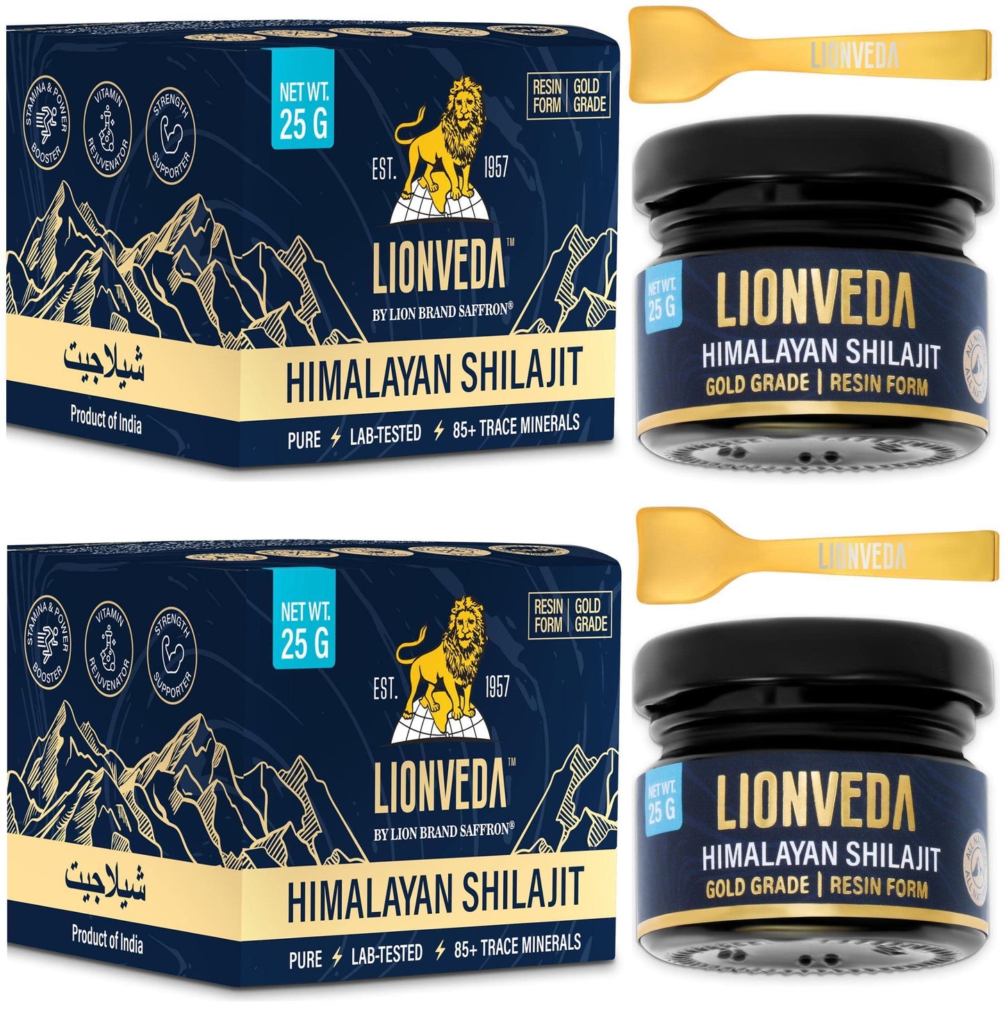 LIONVEDA 50g Original Himalayan Shilajit Resin(Certified Gold Grade) for Men, Gym, Stamina, Energy & Improved Health | 100% Pure Shilajit Liquid (2 X 25g = 50g (Pack of 2))