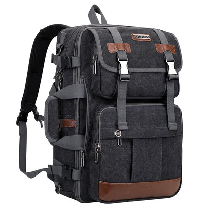 WITZMAN Canvas Travel Backpack for Men Large Laptop Backpack Fit 17 inch Carry-on Airline Approved Convertible Shoulder Rucksack(A6617 Black)