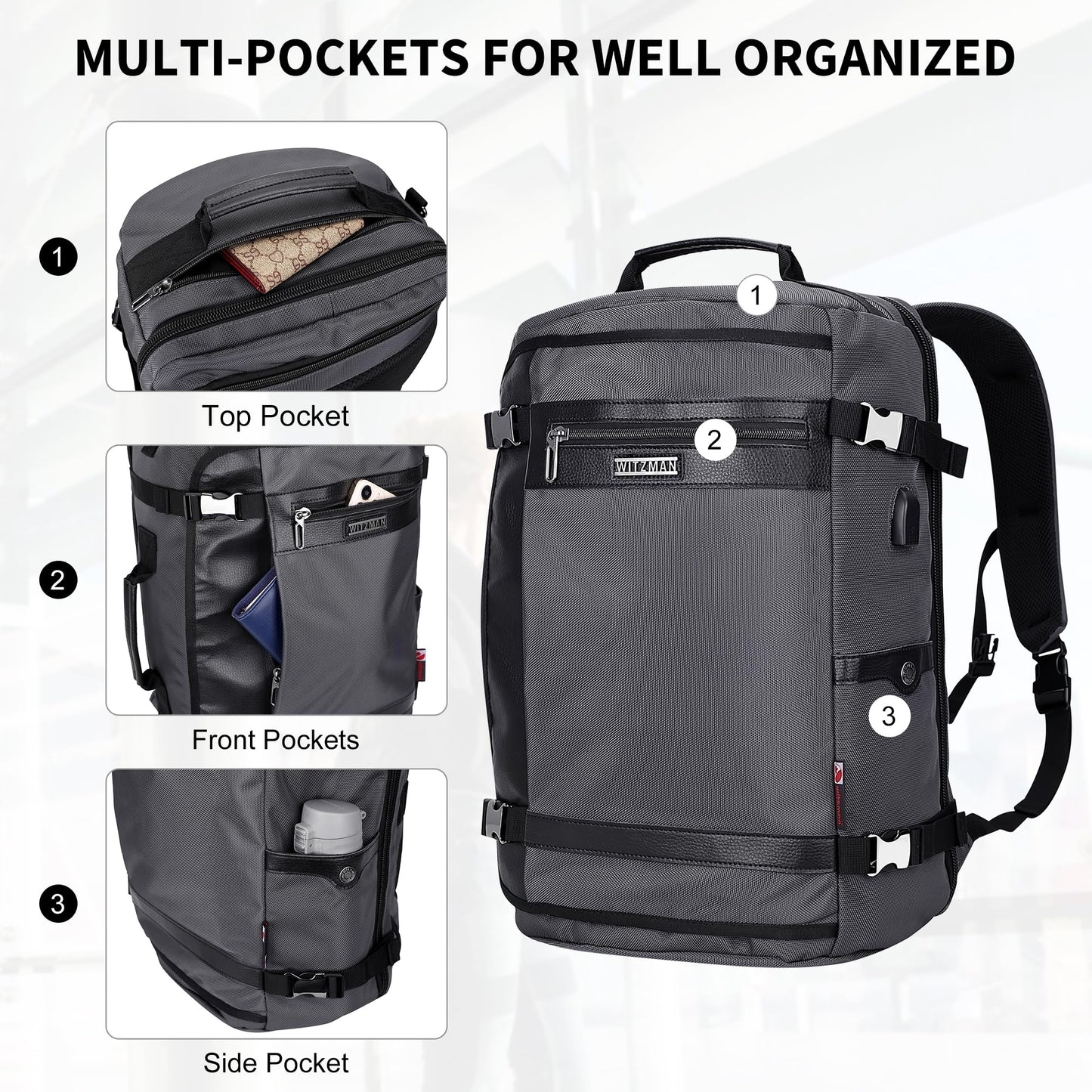 WITZMAN Travel Backpack for Men Laptop Backpack with USB Charging Port- image 5