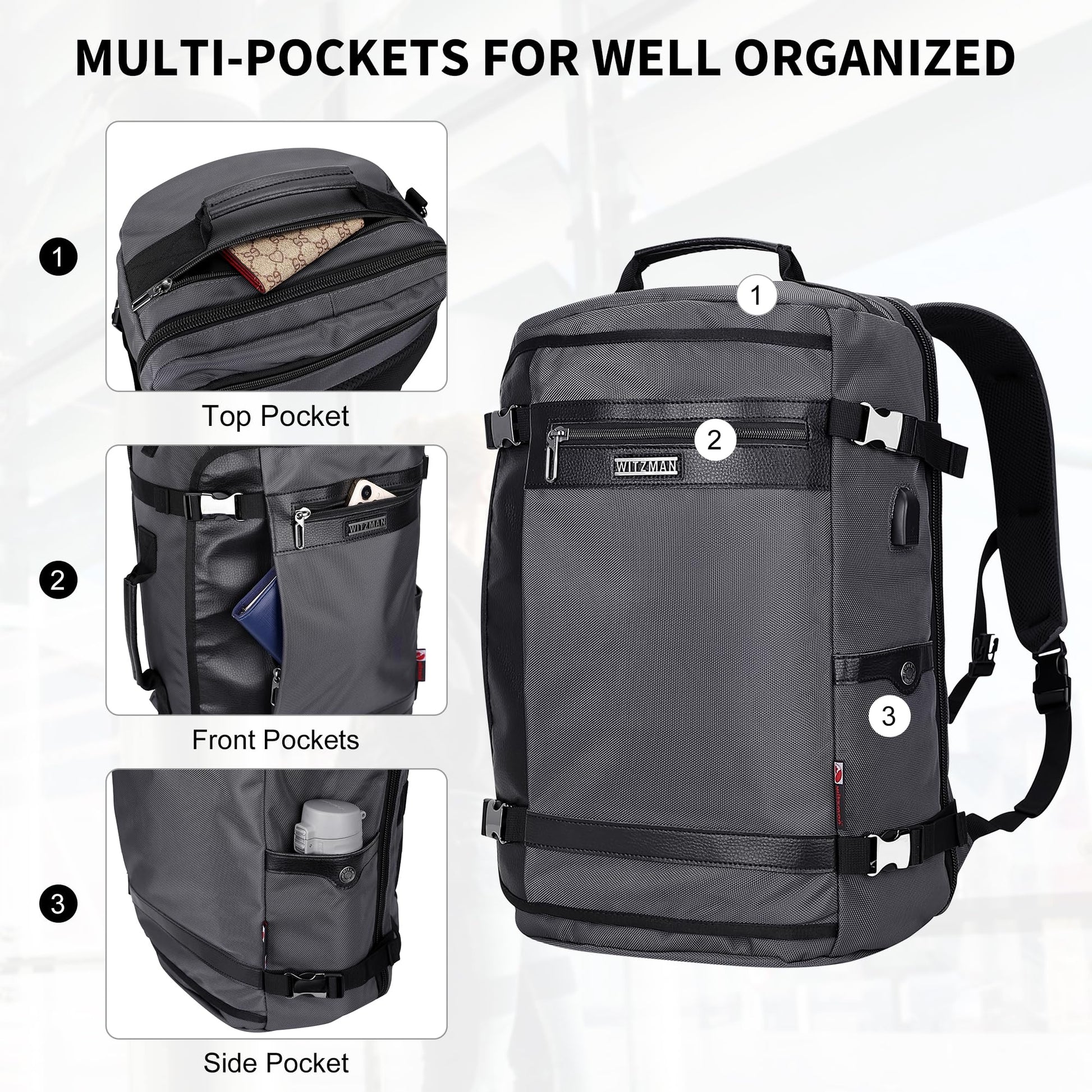 WITZMAN Travel Backpack for Men Laptop Backpack with USB Charging Port- image 5