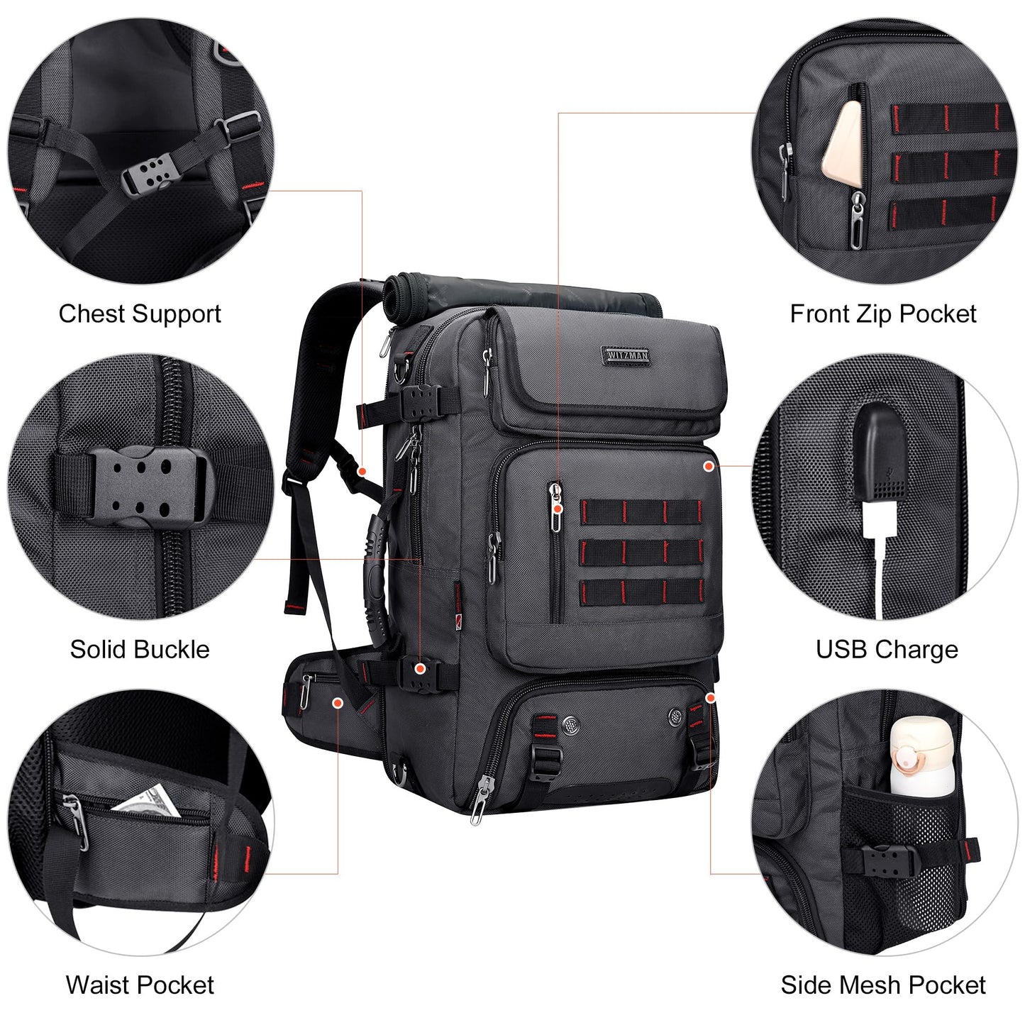 WITZMAN Carry on Travel Backpack for Men Airline Approved Convertible N- image 4