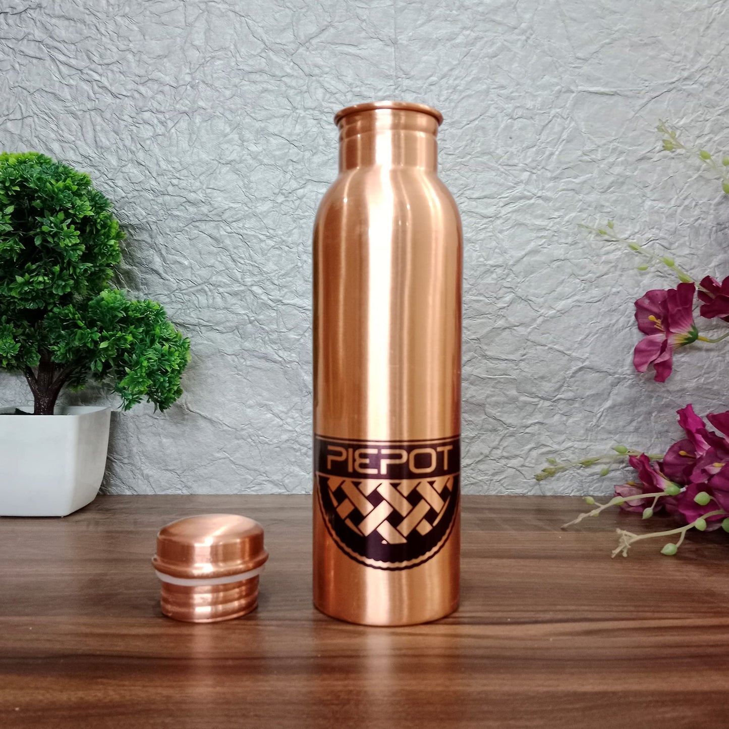 PIEPOT 100% Pure Copper Water Bottle 1 Litre/tamba bottle 1 litre/Drinking Water bottle copper, Bottle for Sublimation (Brown, Pack of 1) (Matt Finish Lacquer)