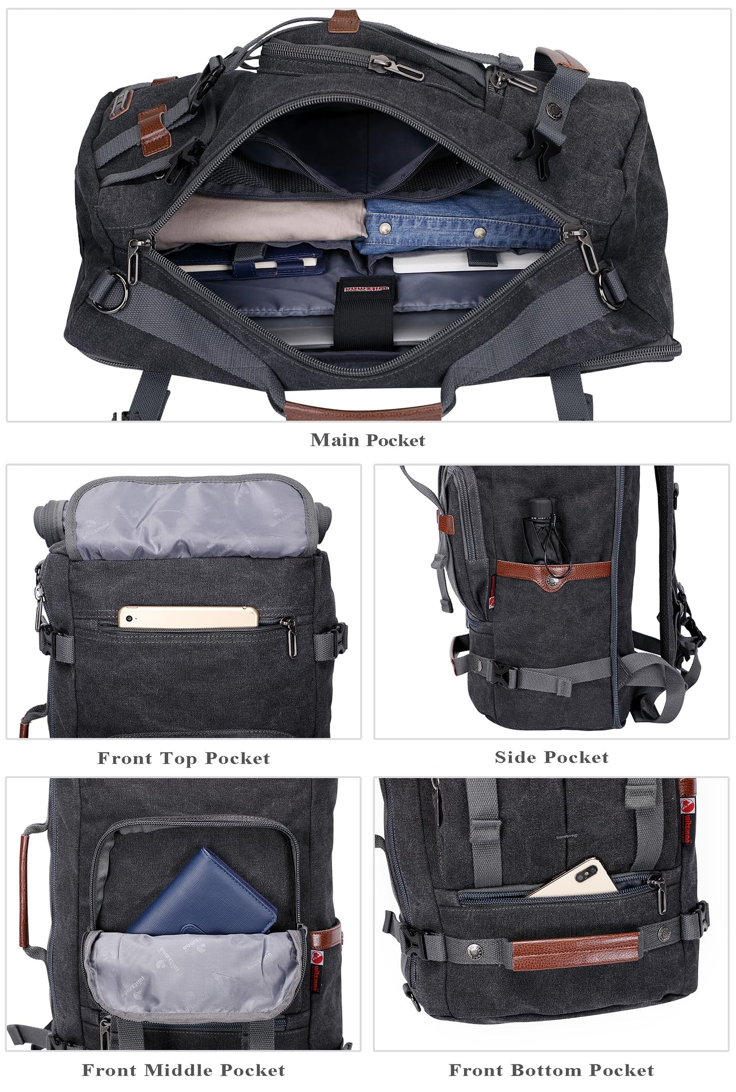 WITZMAN Canvas Backpack for Man Vintage Travel Backpack Large Laptop Ba- image 6