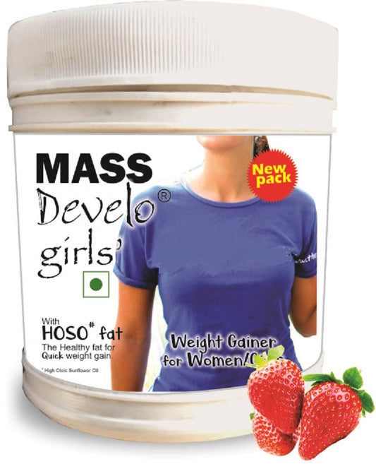 Develo Women Weight & Mass Gainer Protein, Supports skin hair & Nail Health – 500 g Strawberry Flavour