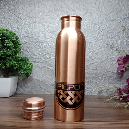 PIEPOT 100% Pure Copper Water Bottle 1 Litre/tamba bottle 1 litre/Drinking Water bottle copper, Bottle for Sublimation (Brown, Pack of 1) (Matt Finish Lacquer)