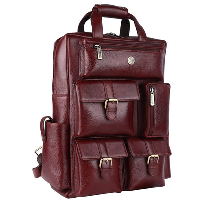 HAMMONDS FLYCATCHER Genuine Leather Executive Backpack-Premium Brown Laptop Bag 3 Compartments, Trolley Straps, Adjustable Shoulder Straps-Perfect For Professionals & Students, 35 Liters